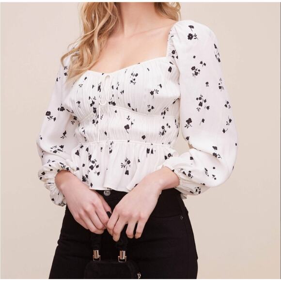 Astr the Label Black and White Floral Shirred SmockedTop Boho size XS - Picture 1 of 7